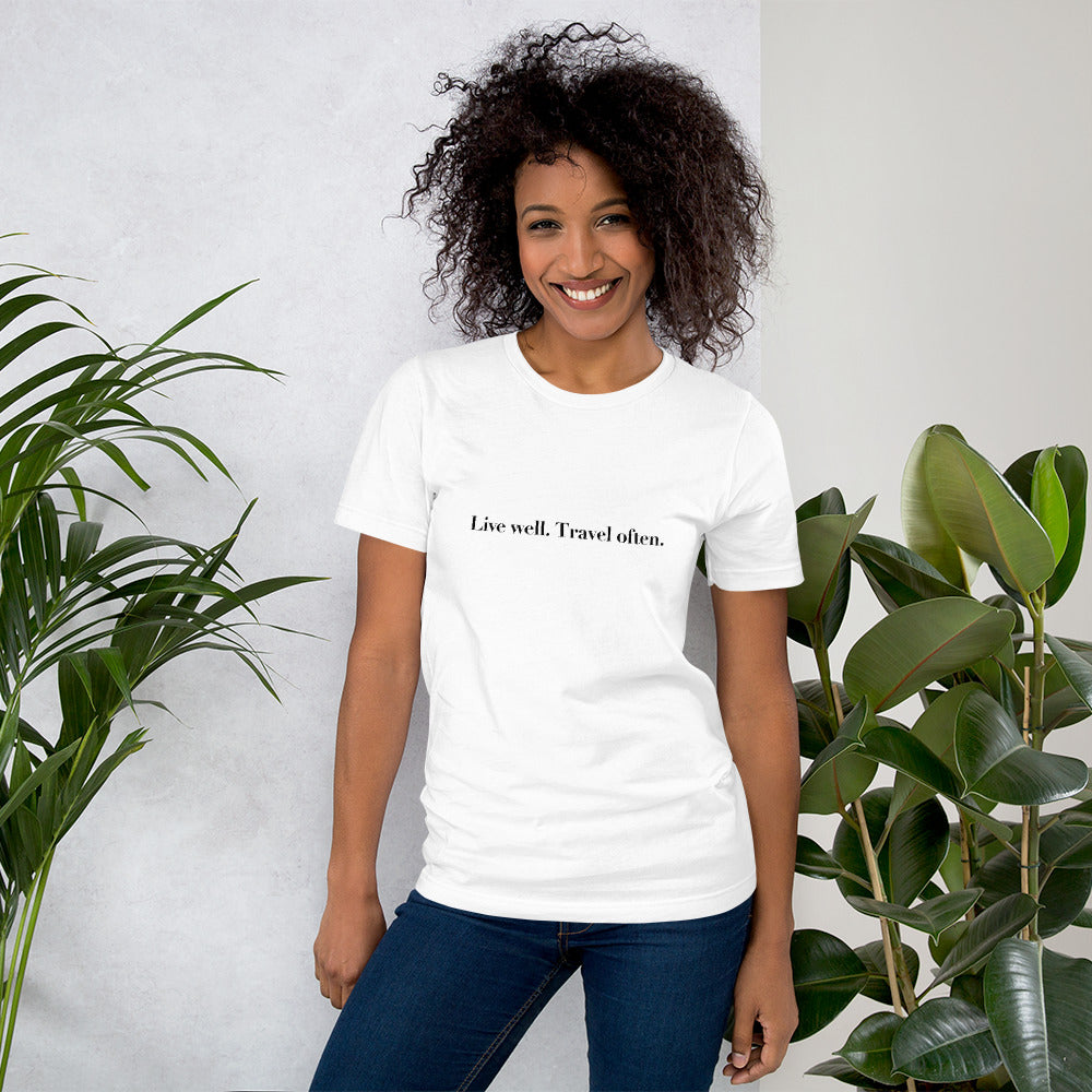 Live Well. Travel Often. Unisex Graphic Tee